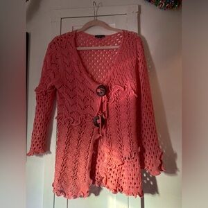 Pink Boho Crochet Cardigan